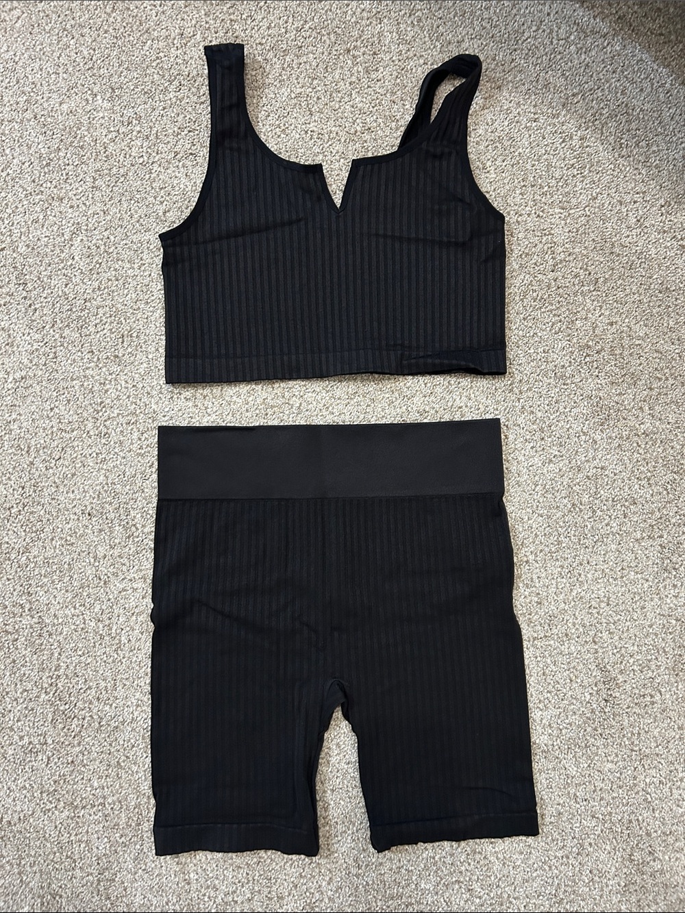 No Boundaries Black Ribbed V-Neck Sports Bra and High-Waist Bike Shorts Set